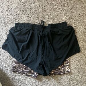 Fabletics Black and Tan Athletic Shorts